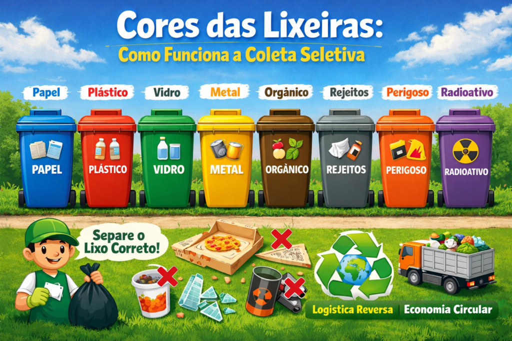Cores das lixeiras de coleta seletiva - direitos autorais para ILOG