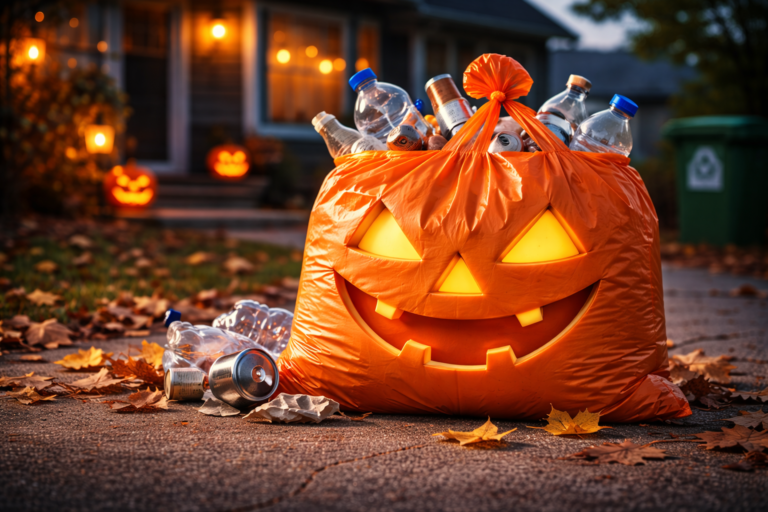 Saco de lixo com reciclados do Halloween sustentável do Selo Nós reciclamos.